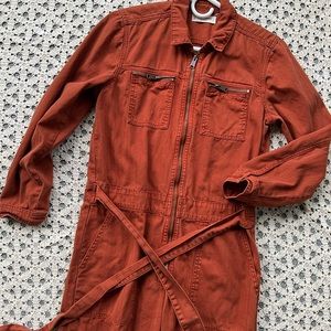 Orange Lucky Brand Zip Up Belted Coveralls Small